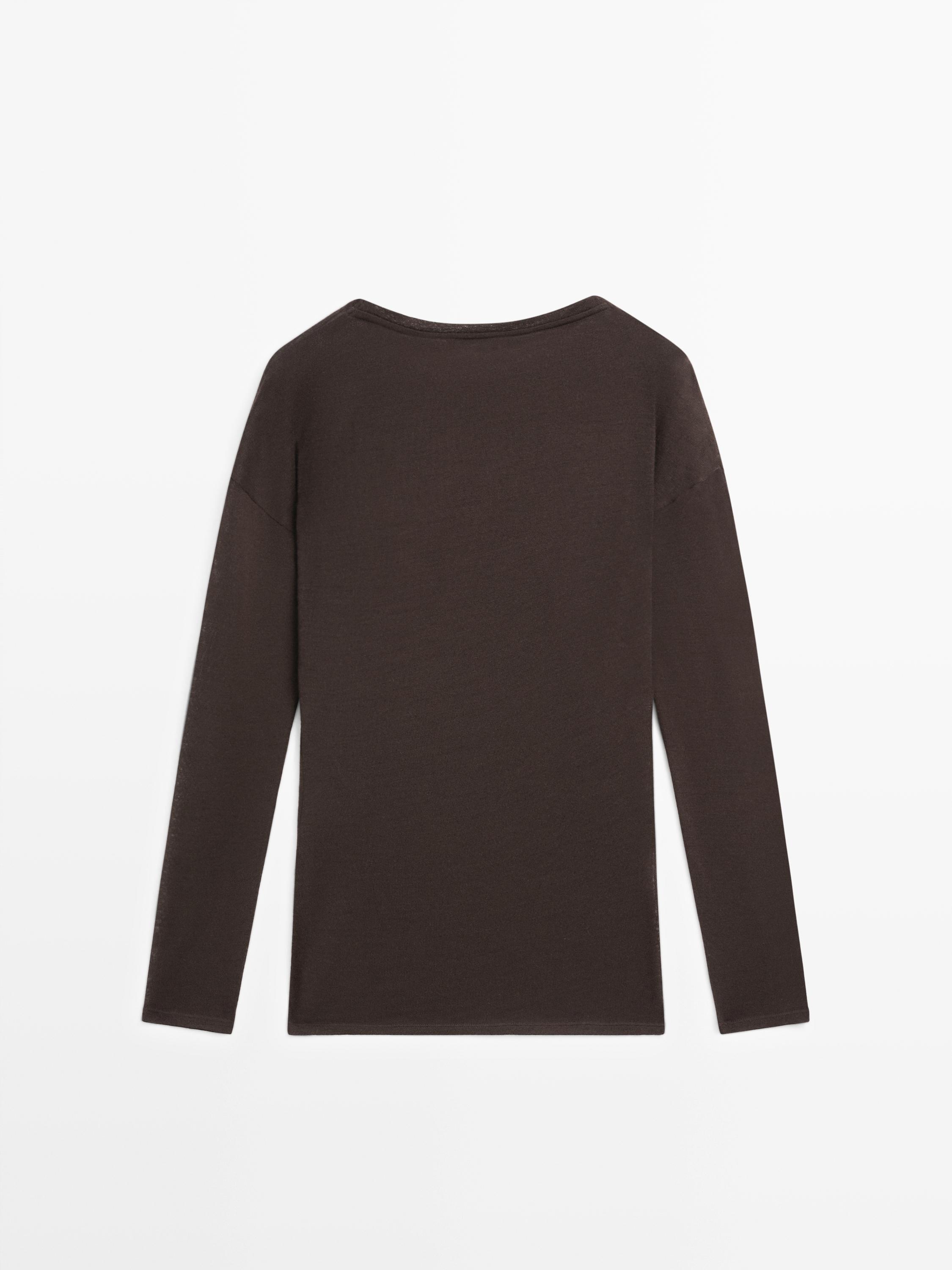 Top drapé à manches chauve-souris en laine mélangée